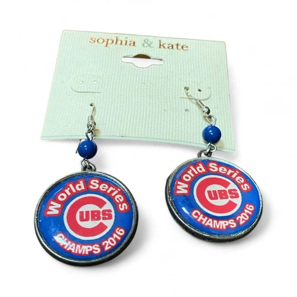 Chicago Cubs Dangle Earrings Celebrating The 2016 World Series Championship.